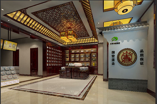 大理古朴典雅的中式茶叶店大堂设计效果图